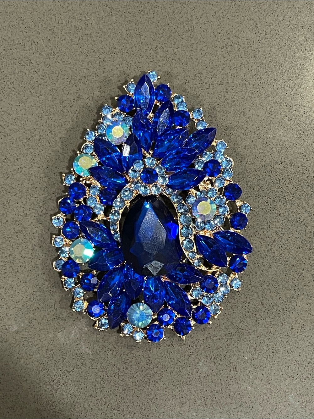 Royal Blue Crystal Teardrop Brooch